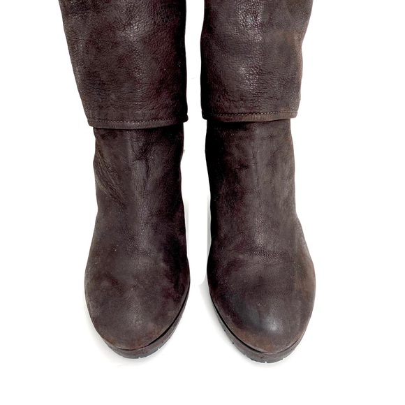 Prada Fold Over Cuffs Leather Wedge Bootie in Chocolate Brown - Picture 3 of 12